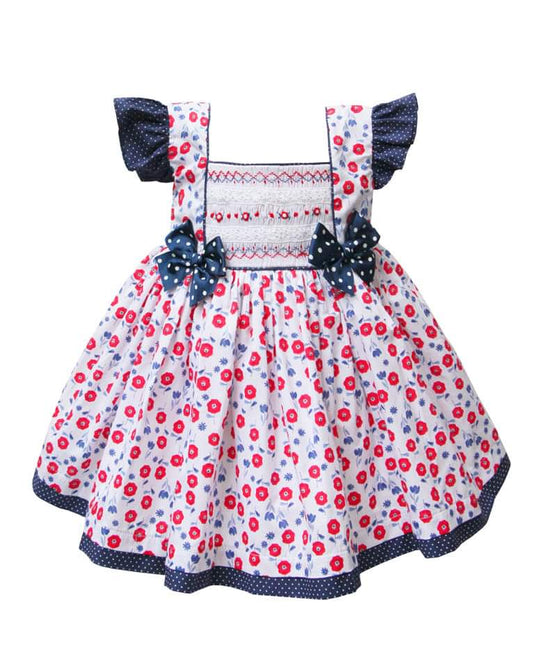 Pretty Originals Red & Navy Floral Print Dress & Headband