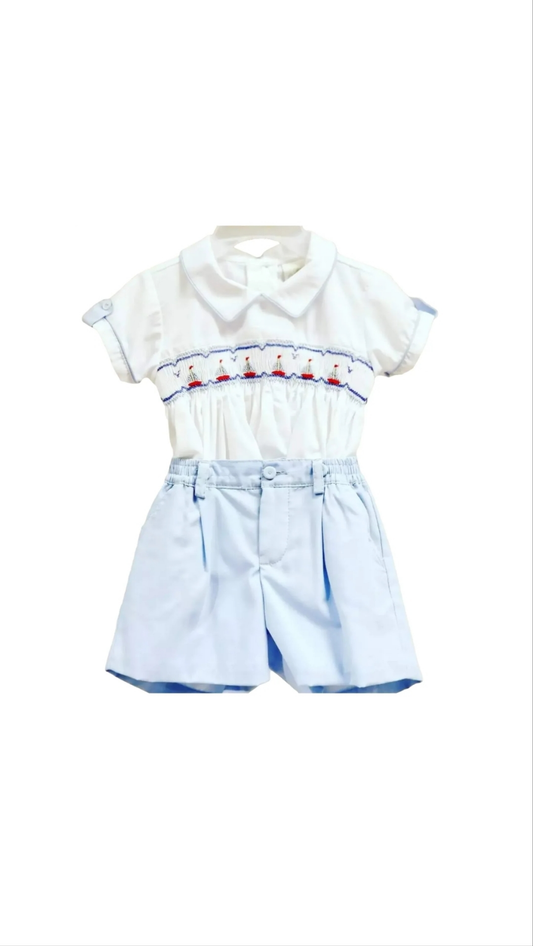 Pretty Originals Sail Boat Short Set with matching Cap