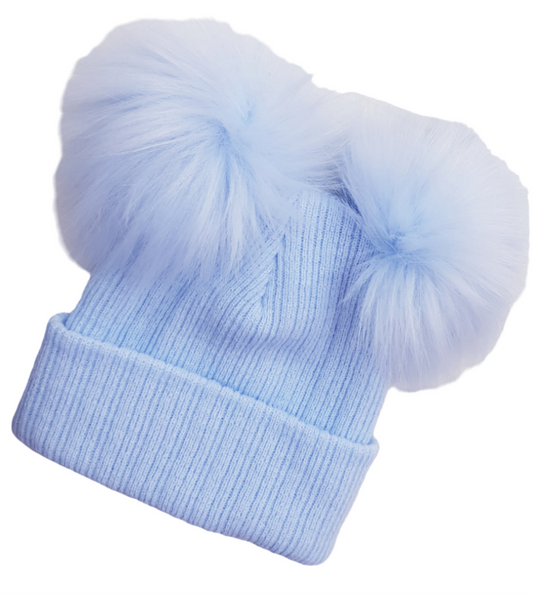 Knitted Fluffy Double Pom Pom Hat