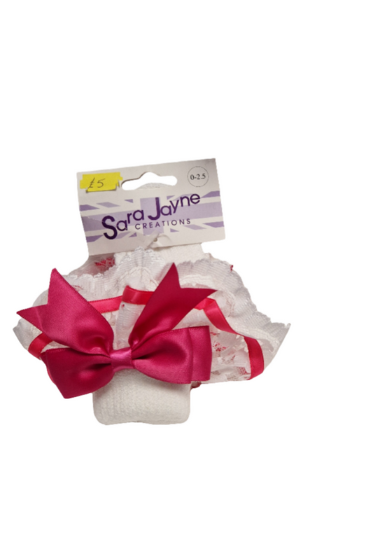 Sara Jayne Fuchsia Pink Bow and Lace Sock