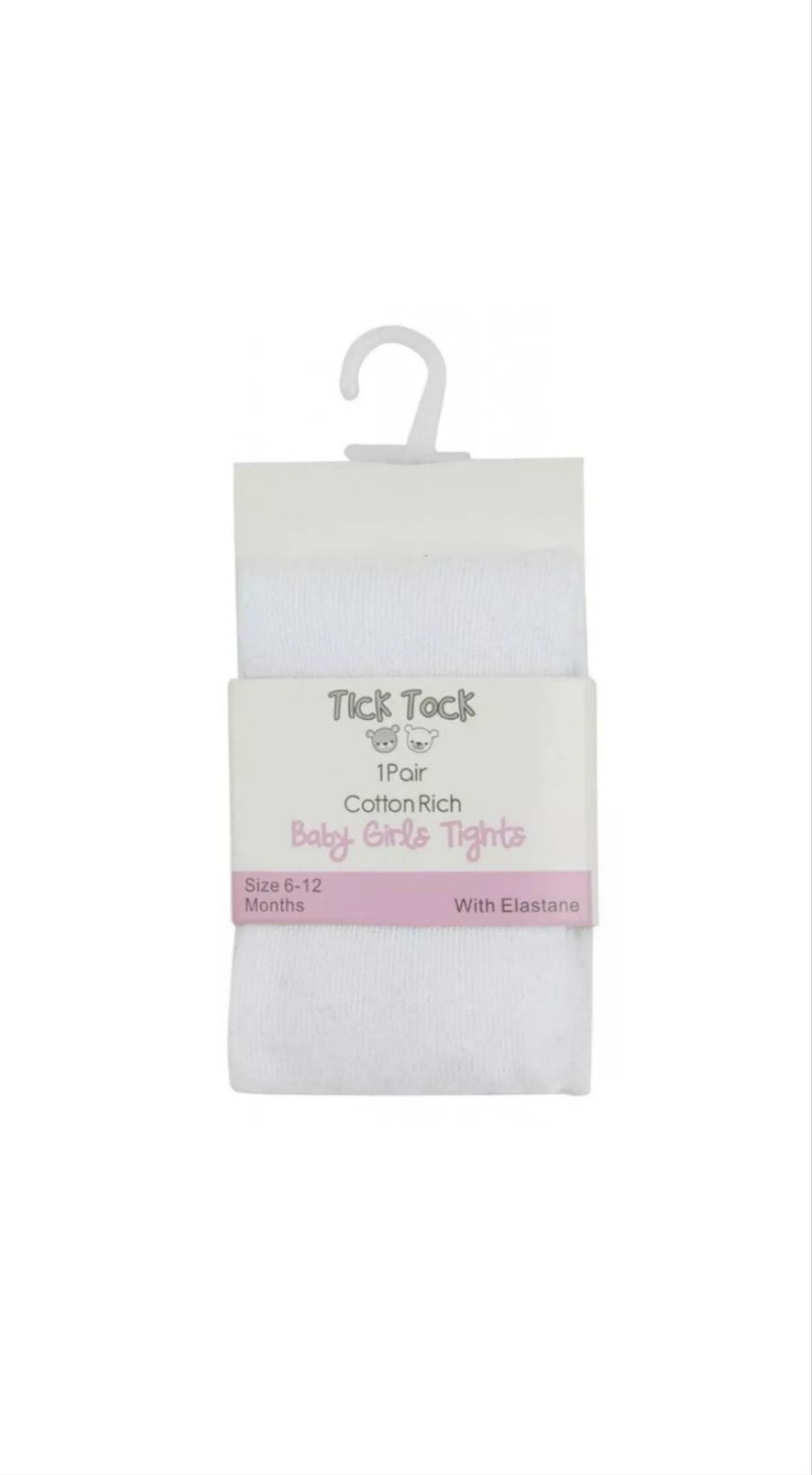 Tick Tock White Plain Cotton Rich Tights