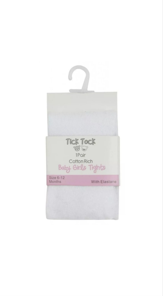 Tick Tock White Plain Cotton Rich Tights
