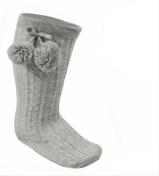 Soft Touch Grey Knee High Pom Pom Sock