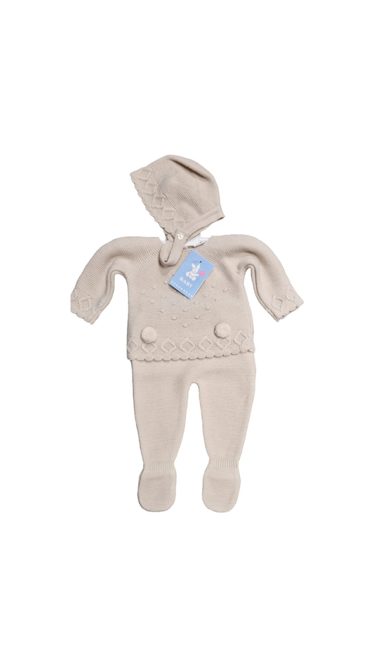 Biscuit Pom Three Piece Knitted Set
