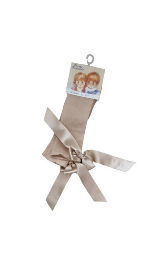 Pretty Originals Back Bow knee High Sock - Camel