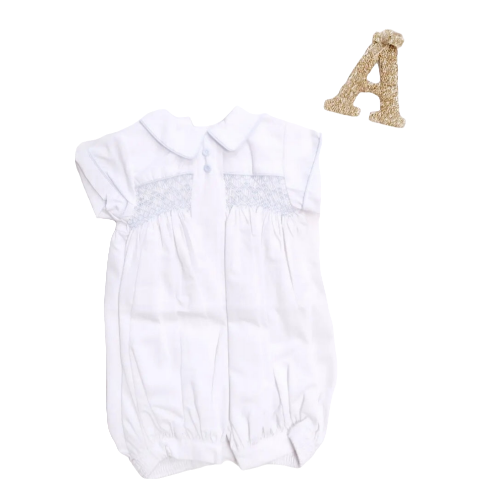 Pretty Originals White and Blue Smock Romper