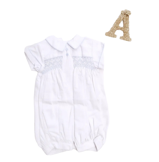 Pretty Originals White and Blue Smock Romper