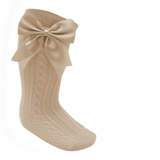 Soft Touch Bow Knee High Sock - Camel