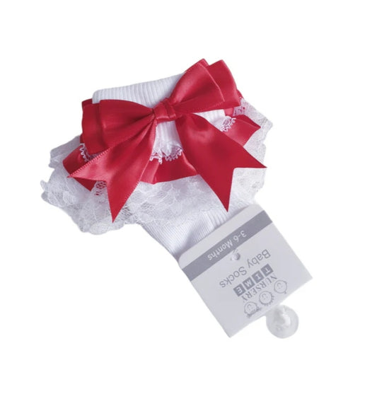 Nursery Time Red Bow Lace Sock