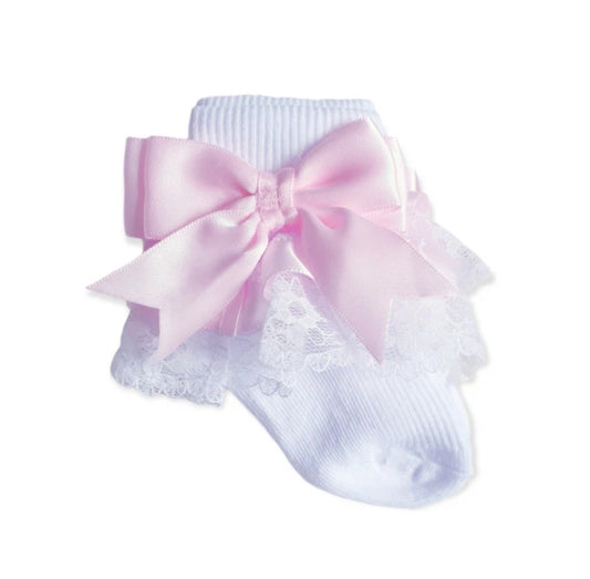 Nursery Time Pink Bow Lace Sock - Pink