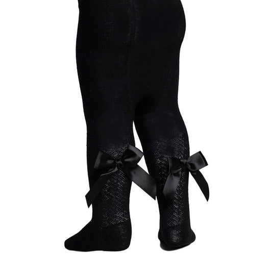 Soft Touch Chevron tights with long bow - Black