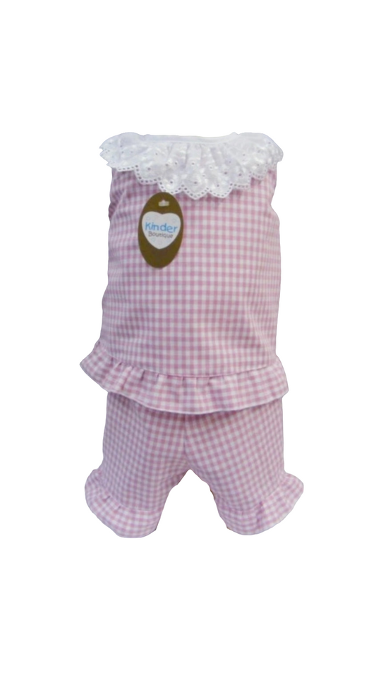 Kinder Dusky Pink Gingham Short Set