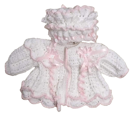 Handmade Crochet Set in white and Pink