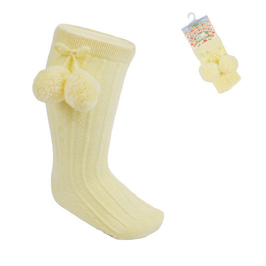 Soft Touch Yellow Knee High Pom Pom Sock