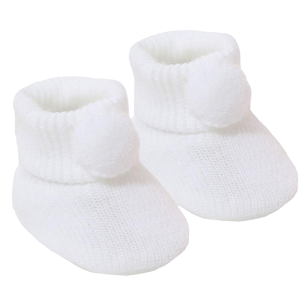 Soft Touch White Knitted Pom Pom Booties