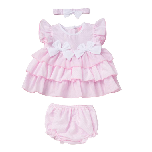 Rock a Bye Baby  Girls Pink and White Polka Dot Dress