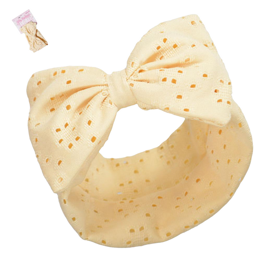 Soft Touch Broderie Anglaise Headband with Bow - Vanilla