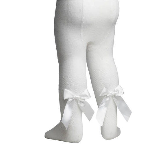 Soft Touch Chevron tights with long bow - Cream