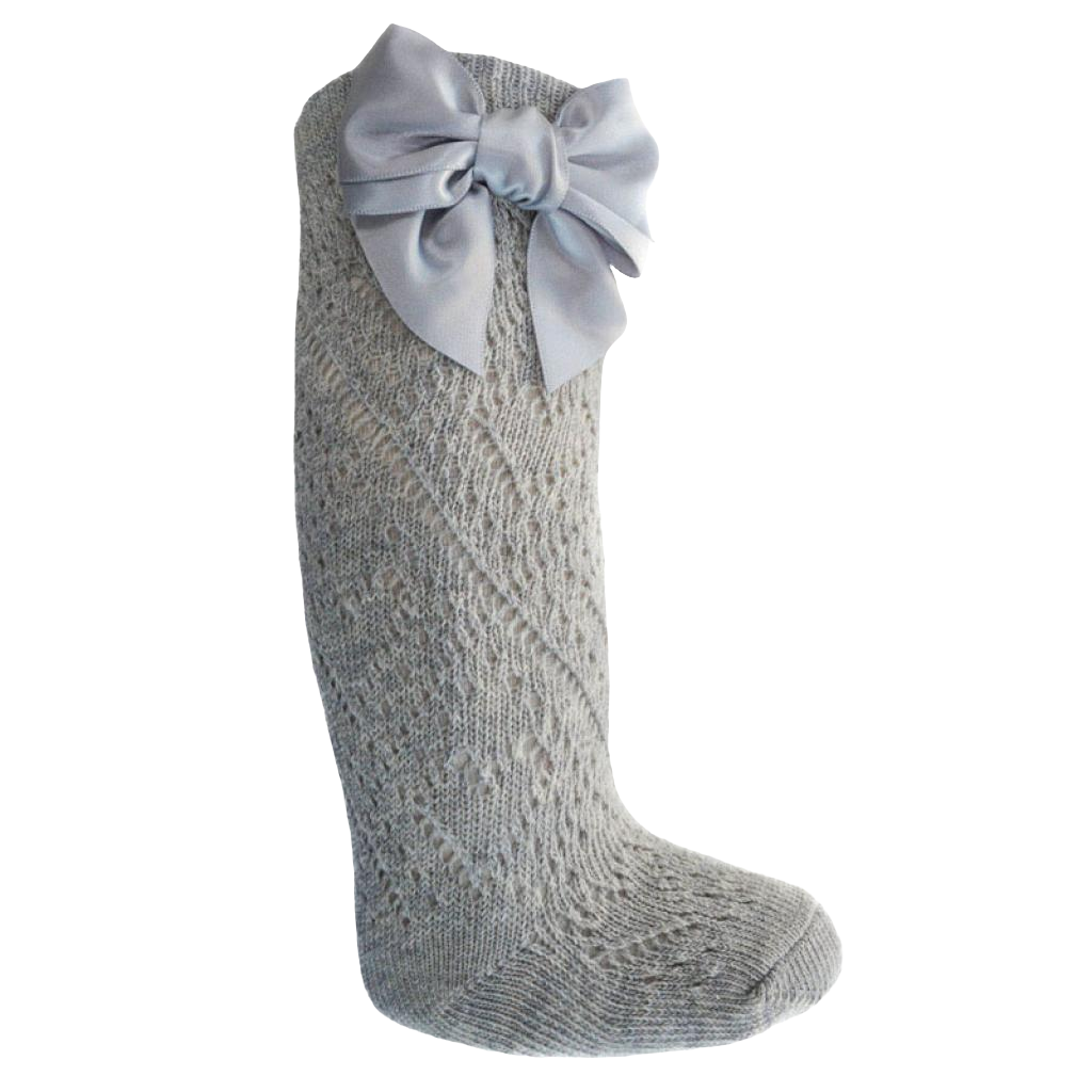 Soft Touch Pelerine Knee length sock with bow - Grey