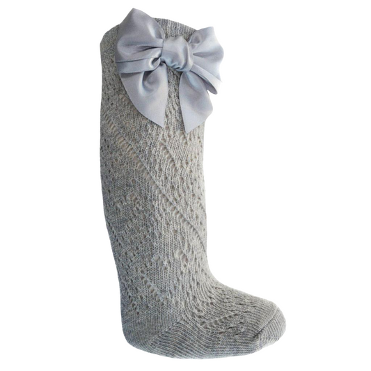 Soft Touch Pelerine Knee length sock with bow - Grey