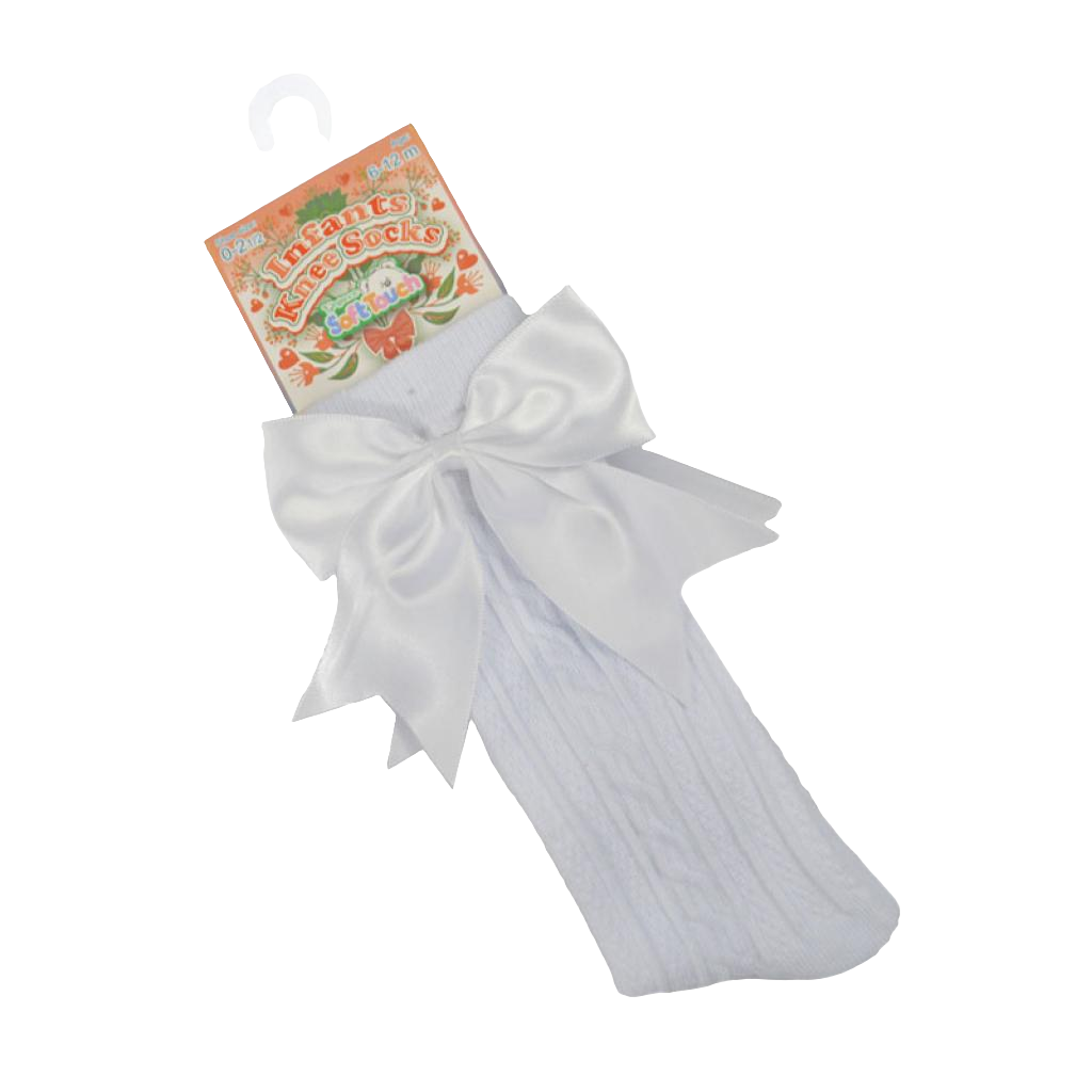 Soft Touch Bow Knee High Sock - White