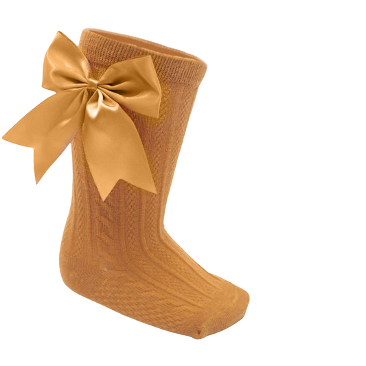Soft Touch Bow Knee High Sock - Musturd