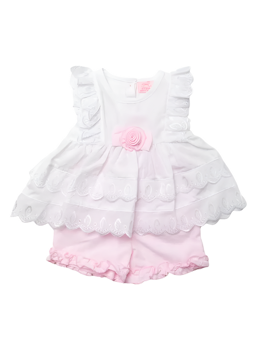 Rock a Bye Baby Spanish Romany Lace Rose Top & Shorts Set