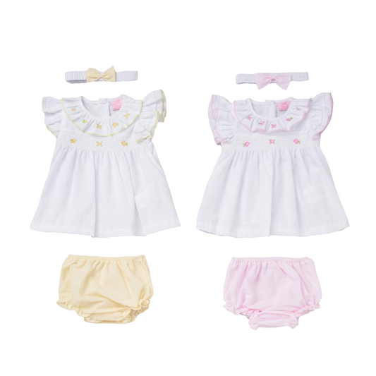 Nursery Time Smock Flower Set with Matching Headband