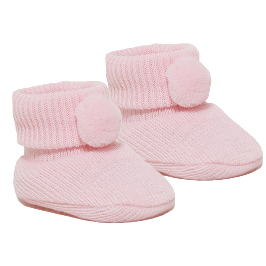 Soft Touch Pink knitted Pom Pom Booties