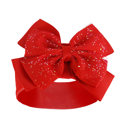 Soft Touch Glitter Bow Headband - Red