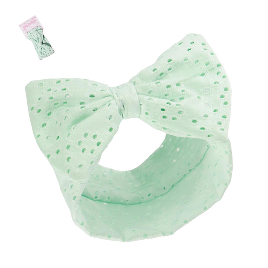 Soft Touch Broderie Anglaise Headband with Bow - Mint