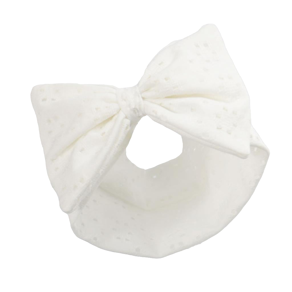 Soft Touch Broderie Anglaise Headband with Bow - White