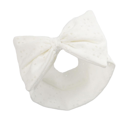 Soft Touch Broderie Anglaise Headband with Bow - White
