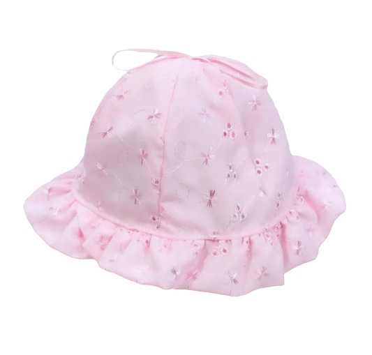 Summer Broderie Anglaise Pink Sun Hat