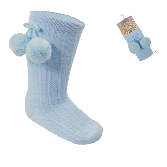 Soft Touch Pom Pom Knee High Sock - Blue