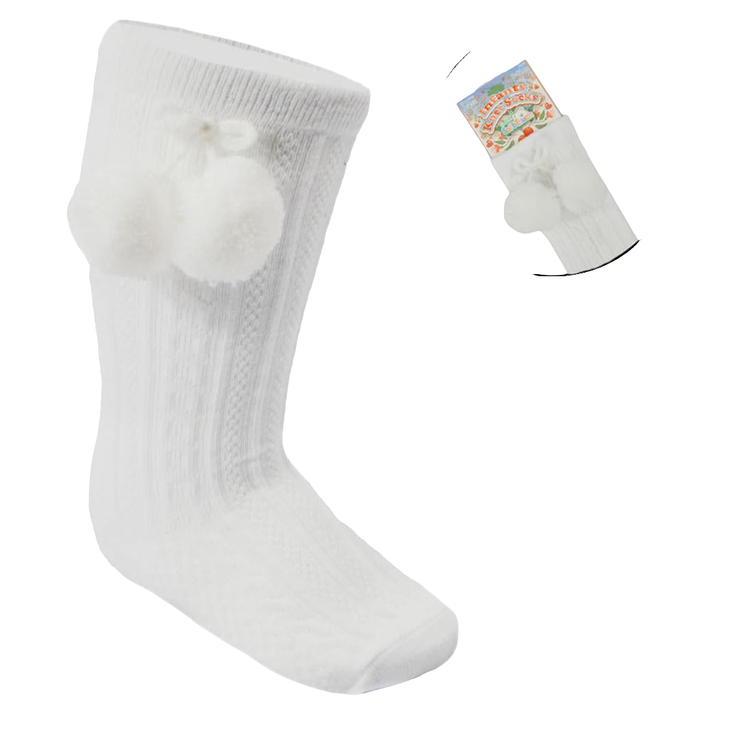 Soft Touch Pom Pom Knee High Sock - White