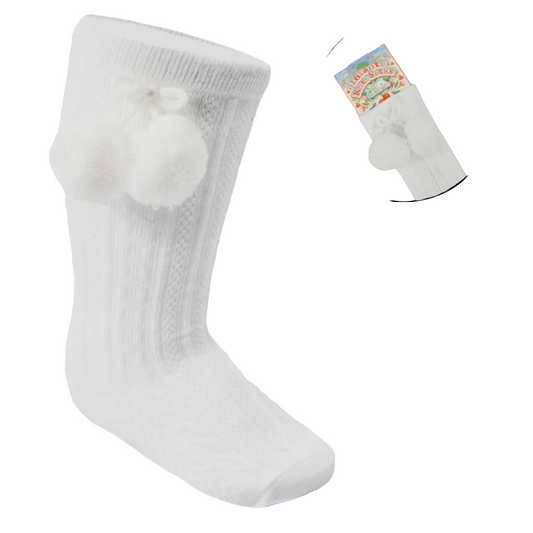 Soft Touch Pom Pom Knee High Sock - White