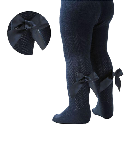 Soft Touch Chevron Tights with long Bow -Navy
