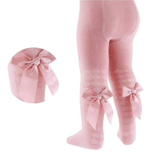 Soft Touch Chevron Tights with Long Bow - Dusky Pink