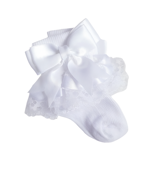 Nursery Time White Bow Lace Sock - White