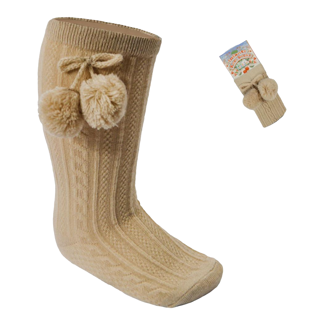 Soft Touch Biscuit Knee High Pom Pom Sock