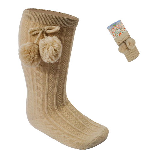 Soft Touch Biscuit Knee High Pom Pom Sock