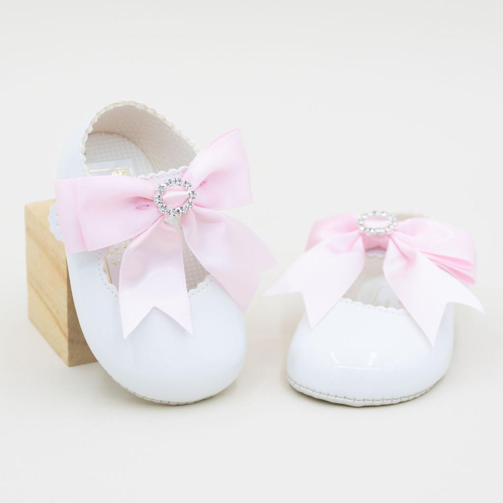 Baypods White/Pink Diamante Bow Pram Shoe