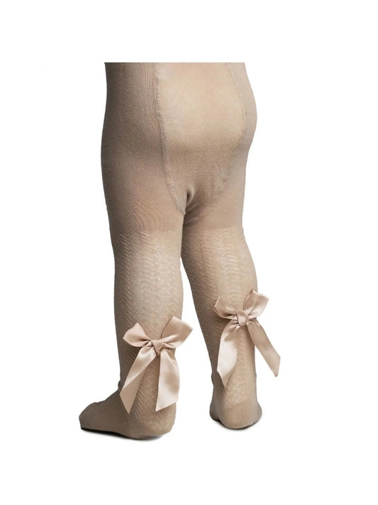 Soft Touch Jacquard Tights Long Bows -  Biscuit