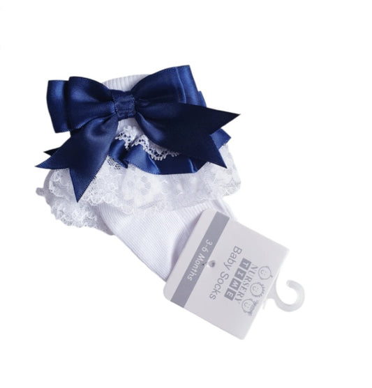 Nursery Time Navy Bow Lace Sock