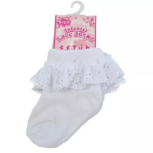 Baby Girls Broderie Anglaise Lace Frilly Socks - White