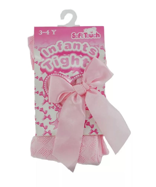 Soft Touch Jaquard Tights with Long Bow - Pink