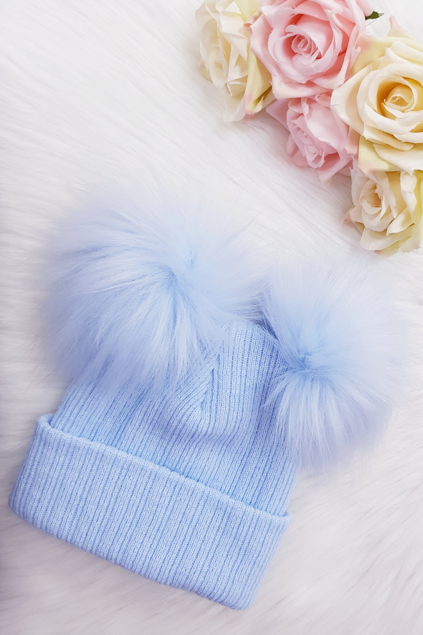 Knitted Fluffy Double Pom Pom Hat