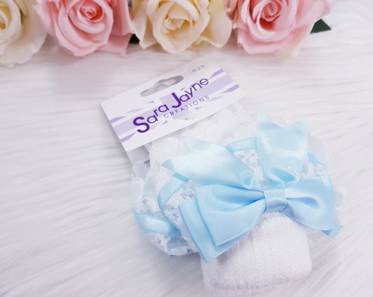 Sara Jayne Baby Blue Bow and Lace Sock