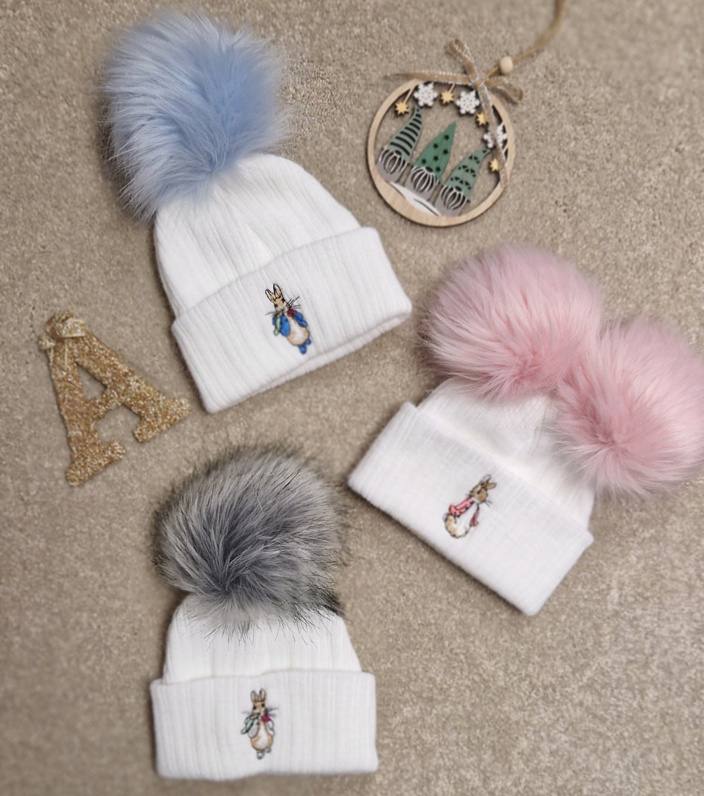 Peter Rabbit One Grey Pom knitted Hat